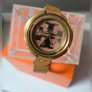 Tory Burch Miller TBW6201 Gold Tone 36mm Tan Leather Watch w/ Box